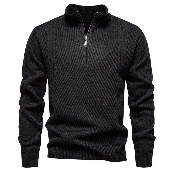 Herren nan Troyer-Pullover mit halbem Reißverschluss, Chevron-Struktur und elastischen Rippbündchen Drune