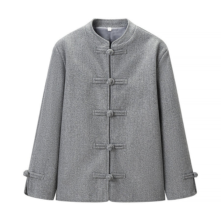 Damen Traditionelle kurz geschnittene Jacke mit Mandarin-Kragen und Knotenverschlüssen Drune