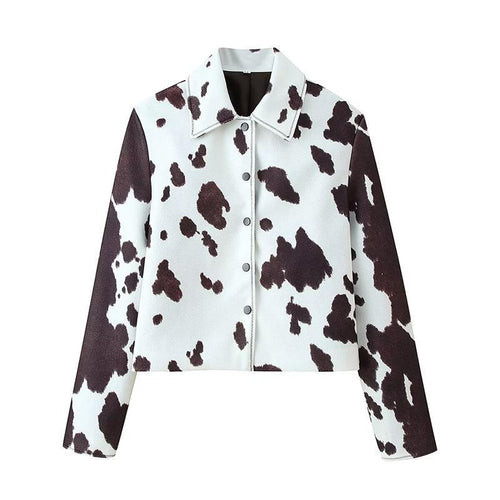 Damen Lederjacke im modischen Kuhflecken-Design mit eleganter Knopfleiste Drune