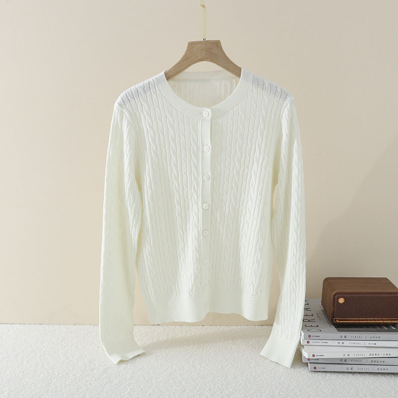 Damen Feiner Zopfmuster-Cardigan mit Rundhals und durchgehender Knopfleiste Drune