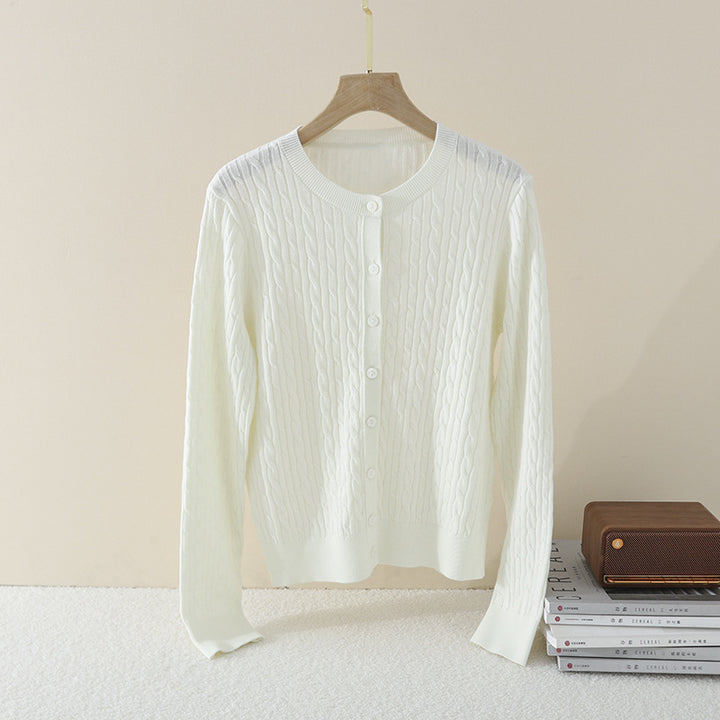 Damen Feiner Zopfmuster-Cardigan mit Rundhals und durchgehender Knopfleiste Drune