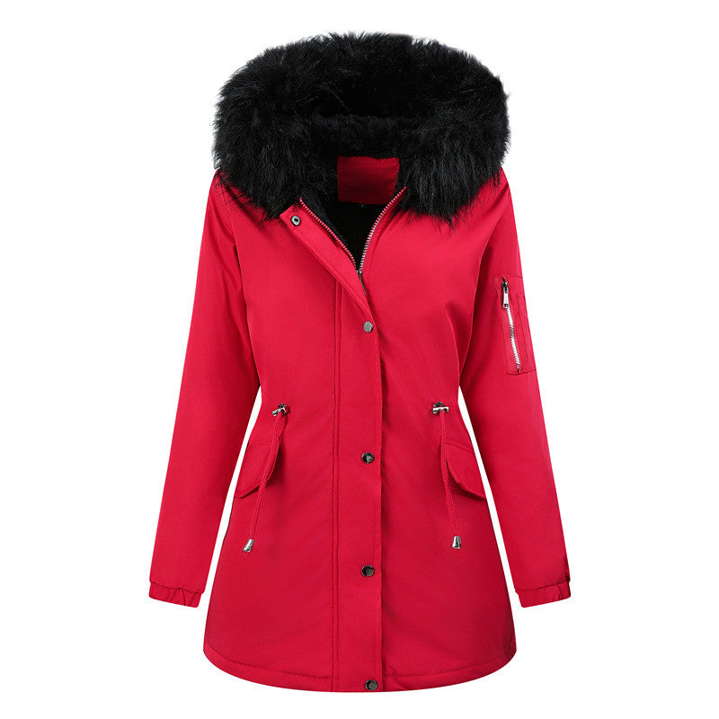 Damen Winterparka mit abnehmbarer Kunstfellkapuze und taillierender Kordelzug Drune