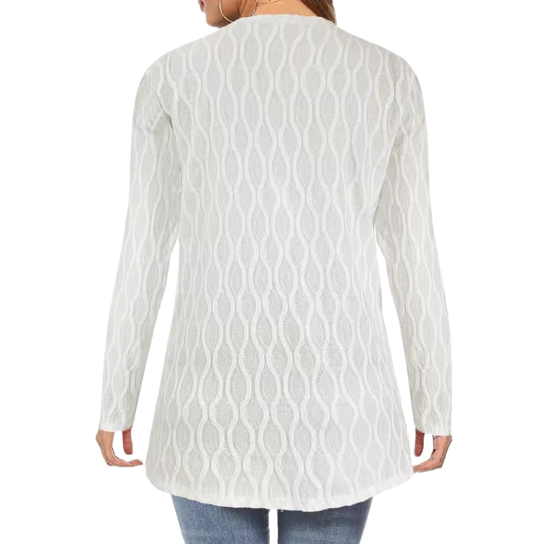 Damen Offene Strickjacke mit strukturierter Wellenoptik und aufgesetzten Taschen Drune