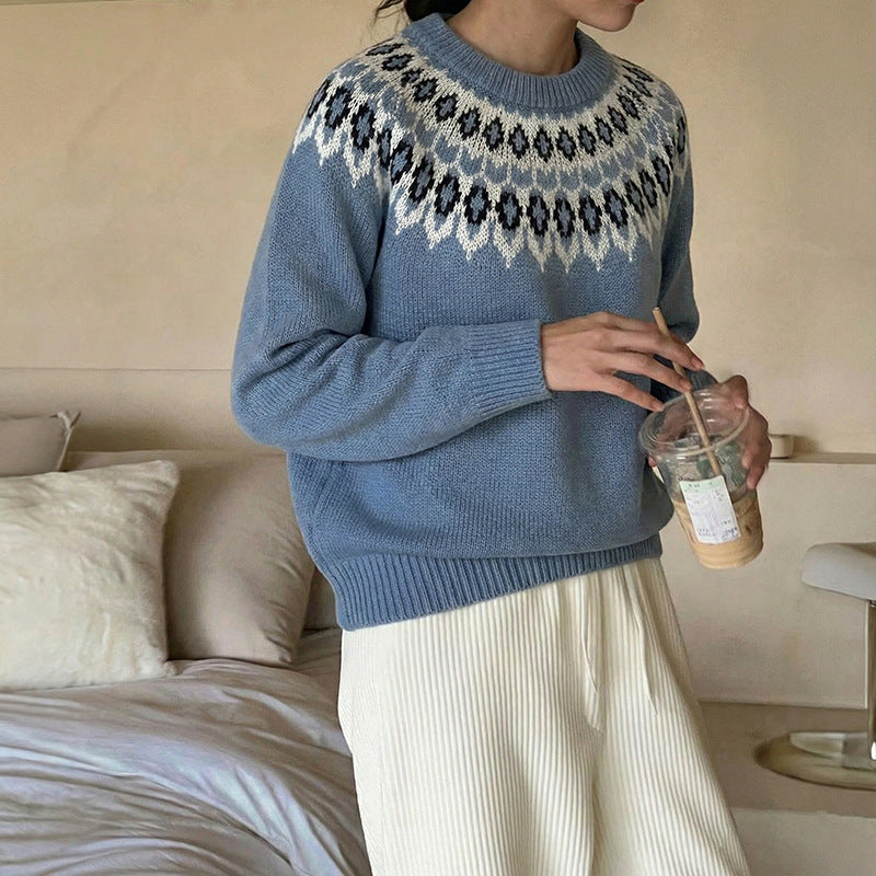 Damen Gemusterter Strickpullover Drune
