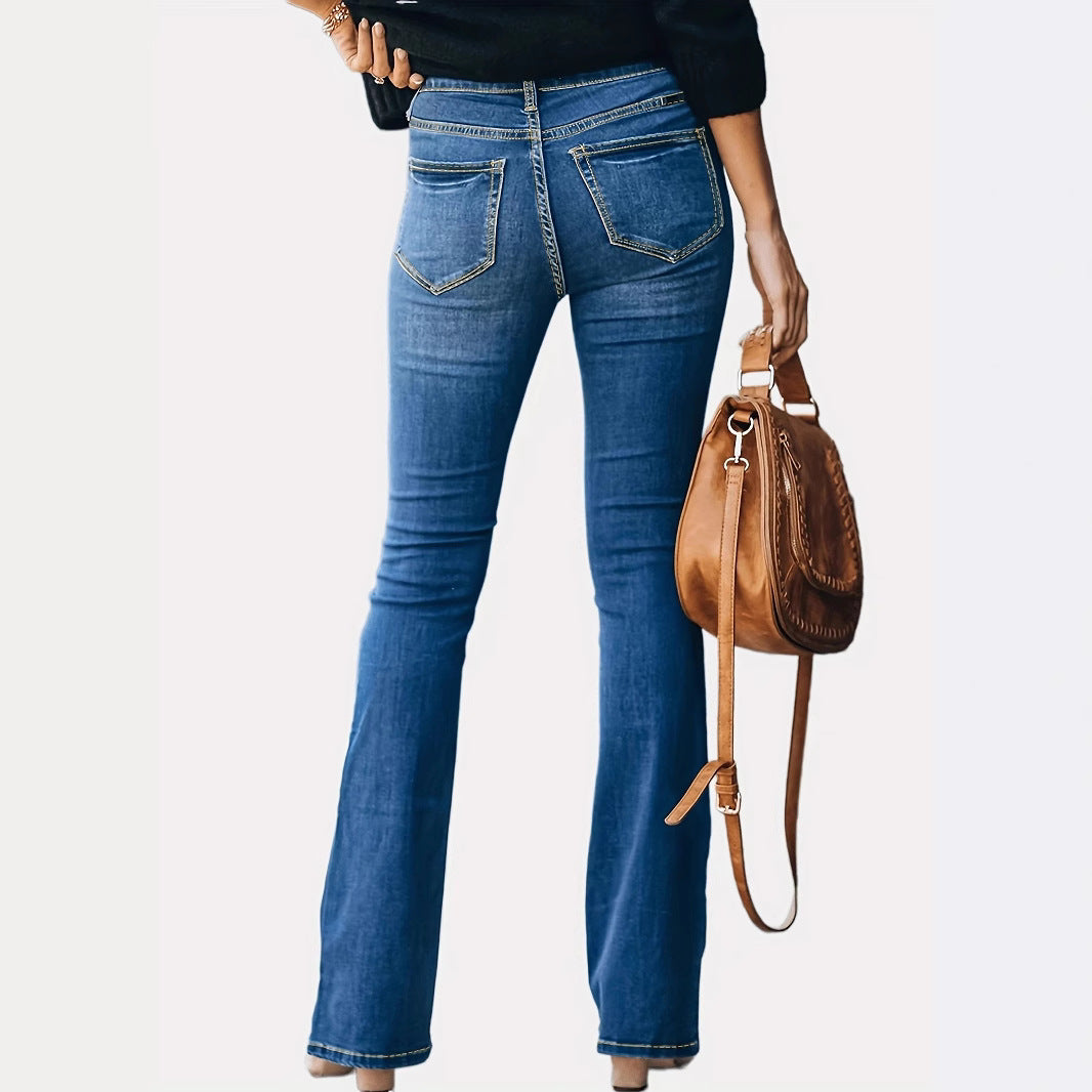 Damen Hochtaillierte Button‑Fly Flared‑Jeans mit sculptender Mittelnaht Drune