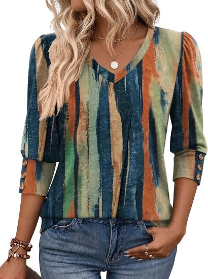 Damen Leopardenmuster V‑Neck Bluse mit 3/4-Ärmeln und geraffter Vorderpartie Drune