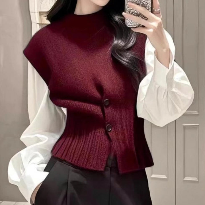 Damen Strickweste mit Rollkragen und Sichtbarem Knopfverschluss Drune