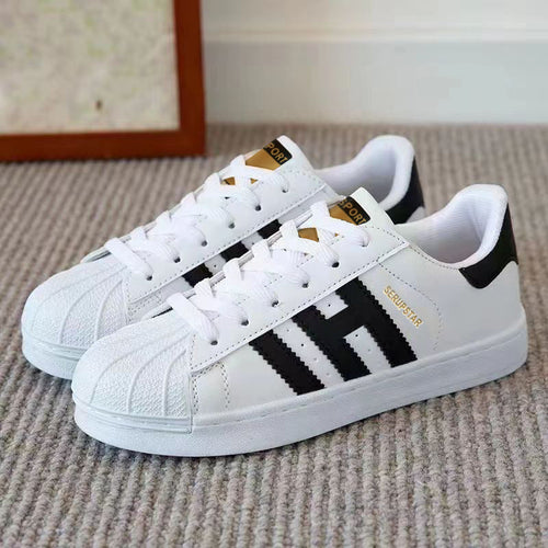 Damen Sportliche Freizeit Sneakers mit Lederoberfläche und rutschfester Sohle Drune