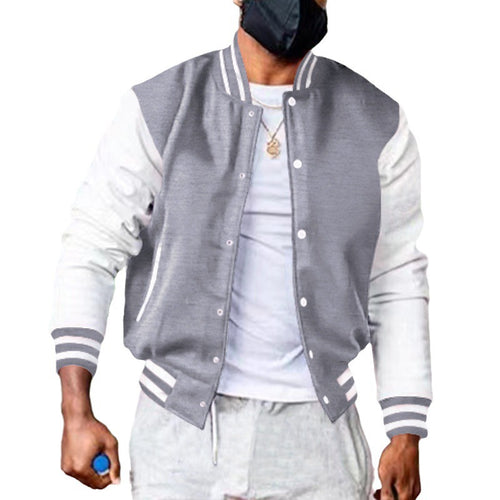 Herren nan varsity-Collegejacke im Retro-Bomberstil mit kontrastärmeln, gestreiften Rippbündchen und Druckknopfleiste Drune