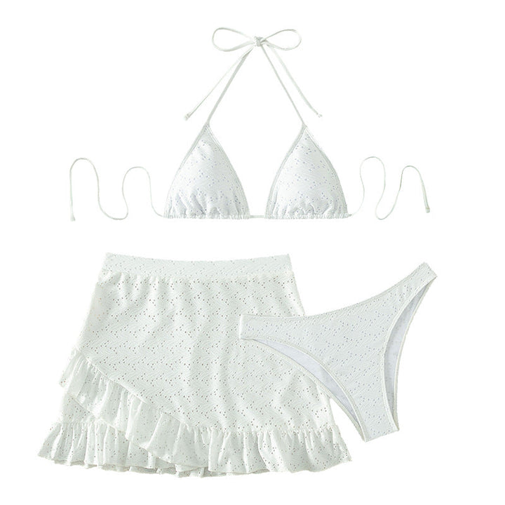Damen Triangel-Bikini mit verspieltem Lochmuster und passendem Rock Drune