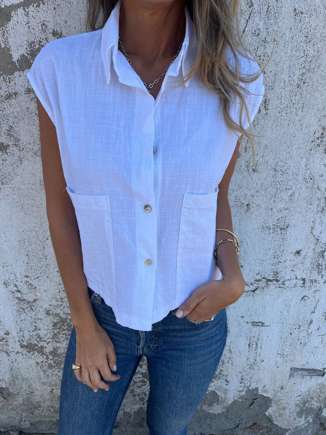 Damen Kurzarm Bluse mit praktischen Taschen Drune