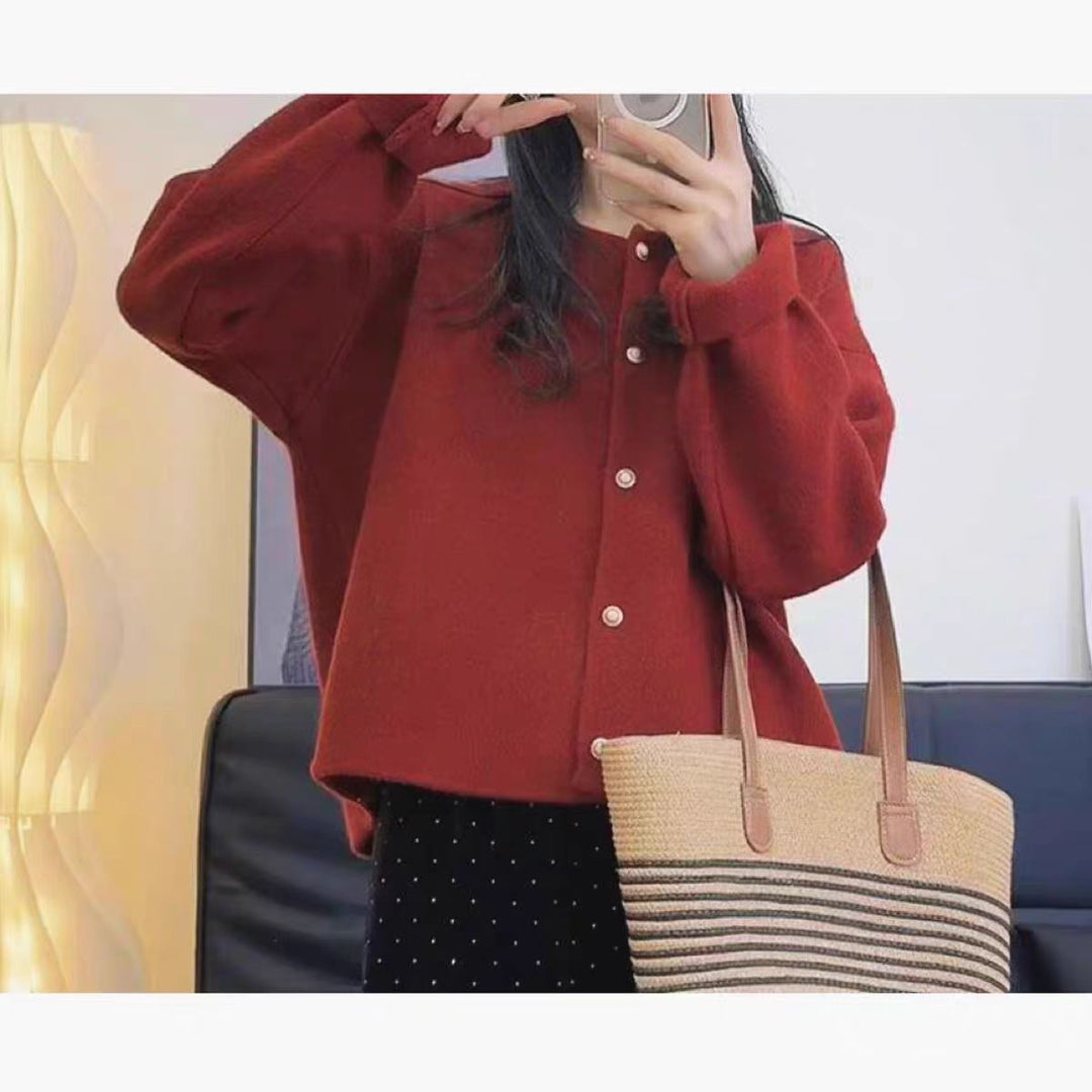 Damen Grobstrickjacke mit eleganter Knopfleiste und lässigem Schnitt Drune