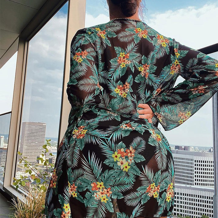 Damen Bikiniset mit floralem Kimono und modischen Details Drune