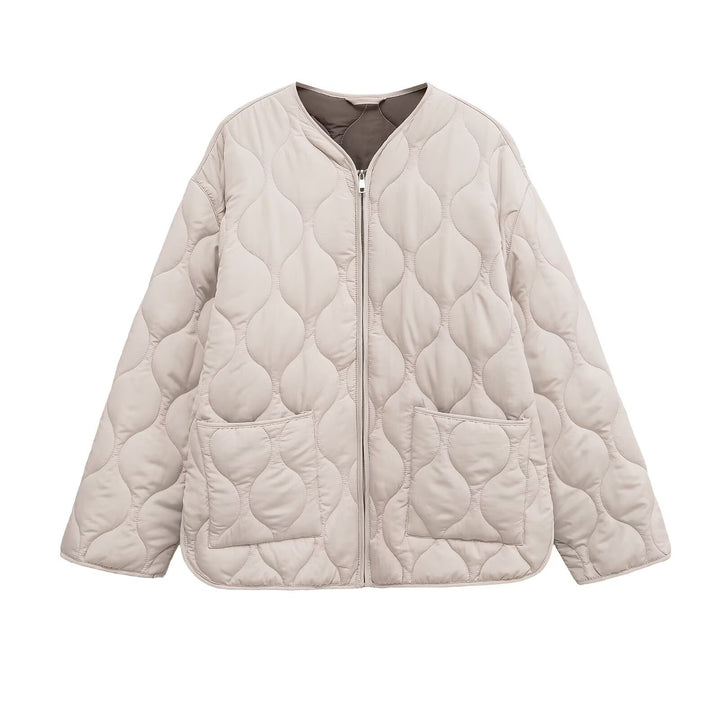 Damen nan gesteppte Oversize‑Steppjacke mit Rundhals, durchgehendem Reißverschluss und aufgesetzten Taschen Drune