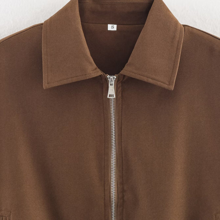Damen Cropped Bomberjacke mit elastischem Saum, durchgehendem Reißverschluss und ballonärmeln Drune