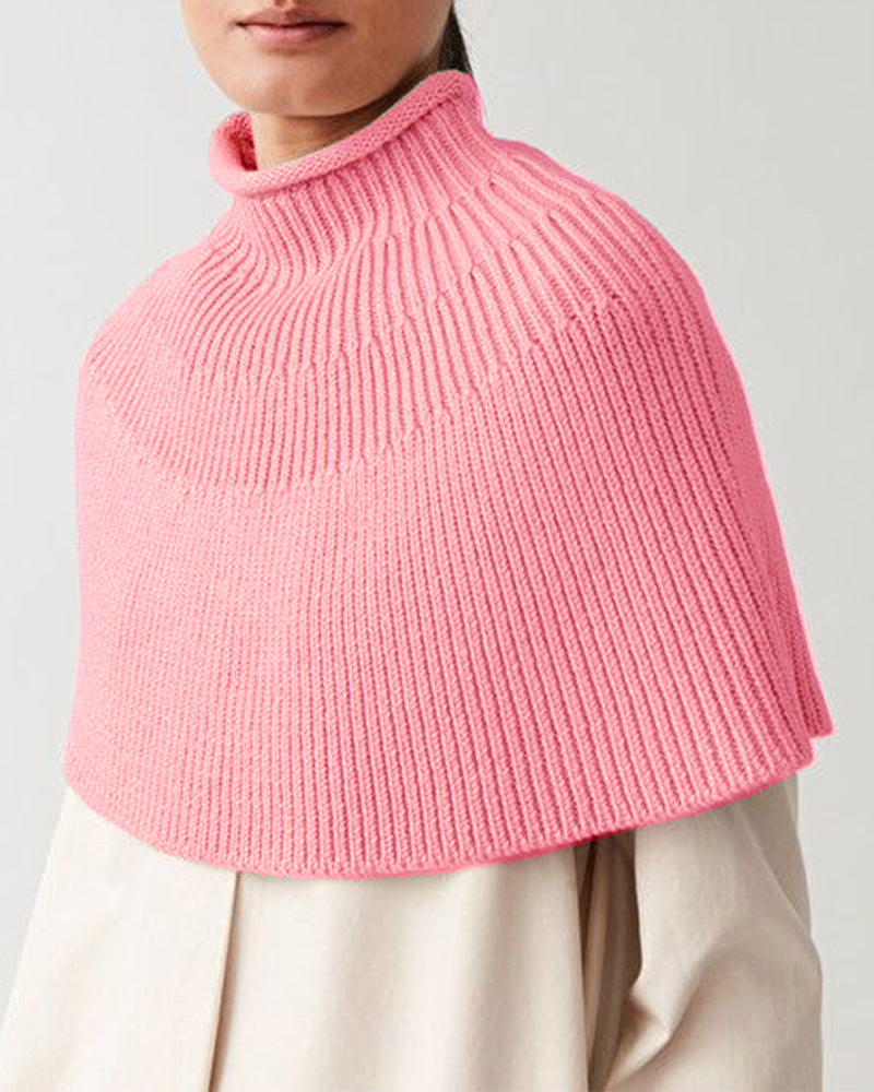 Damen Strick-Cape mit hohem Kragen und feiner Rippstruktur Drune