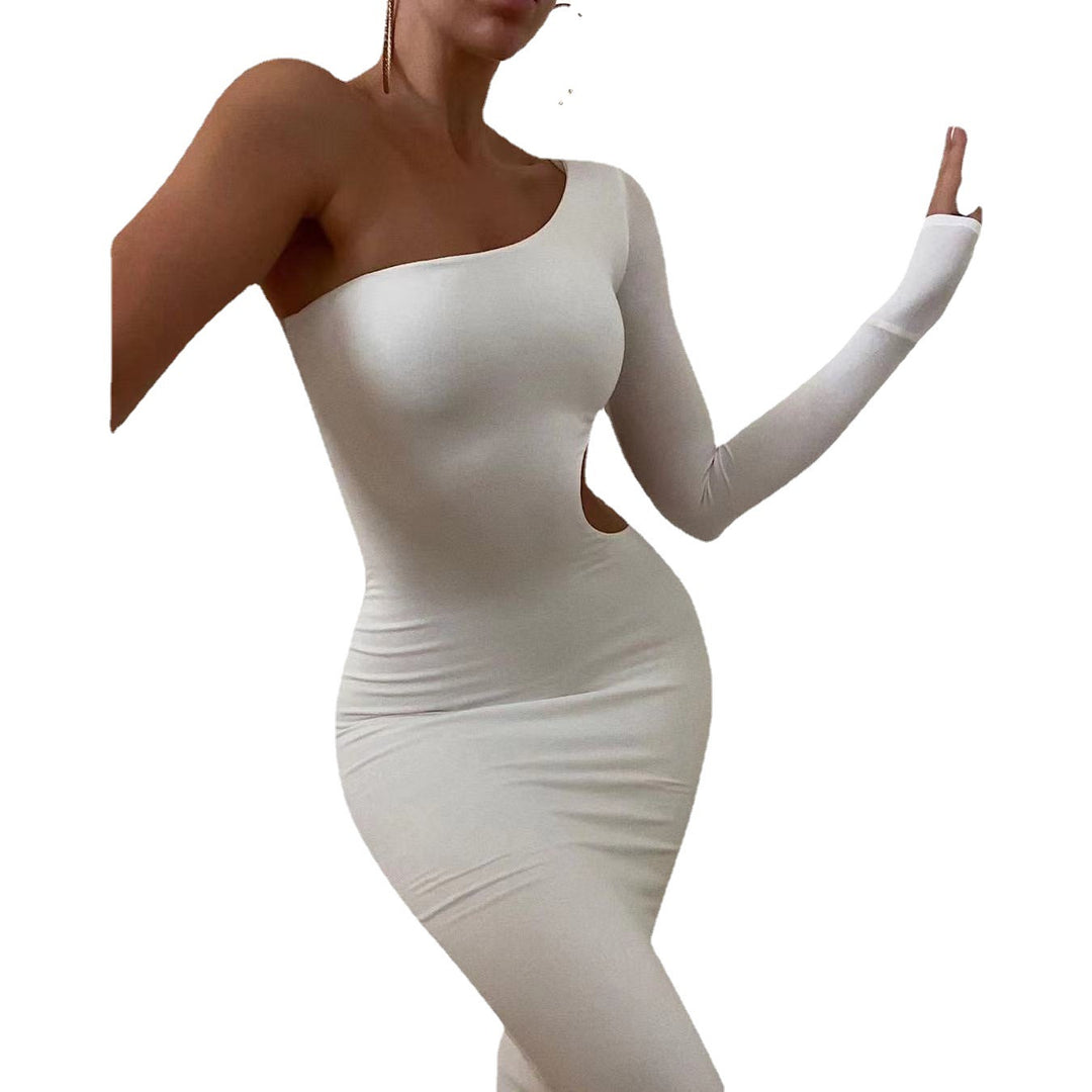 Damen Elegantes Abendkleid mit einem Ärmel und seitlichem Cut-Out Drune