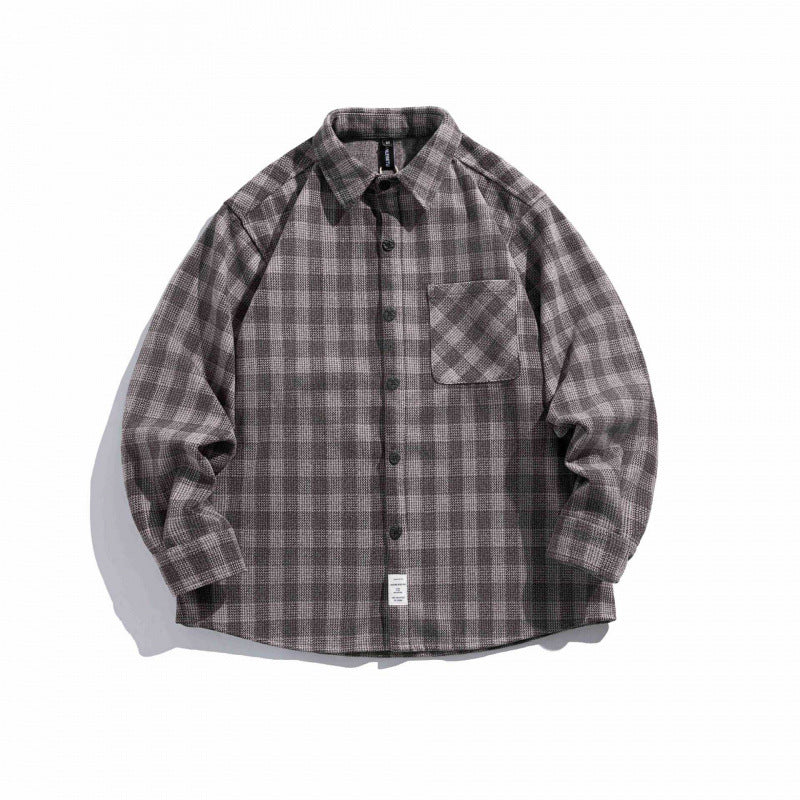 Unisex Kastenförmiges kariertes Overshirt aus weichem Flanell mit aufgesetzter Brusttasche Drune