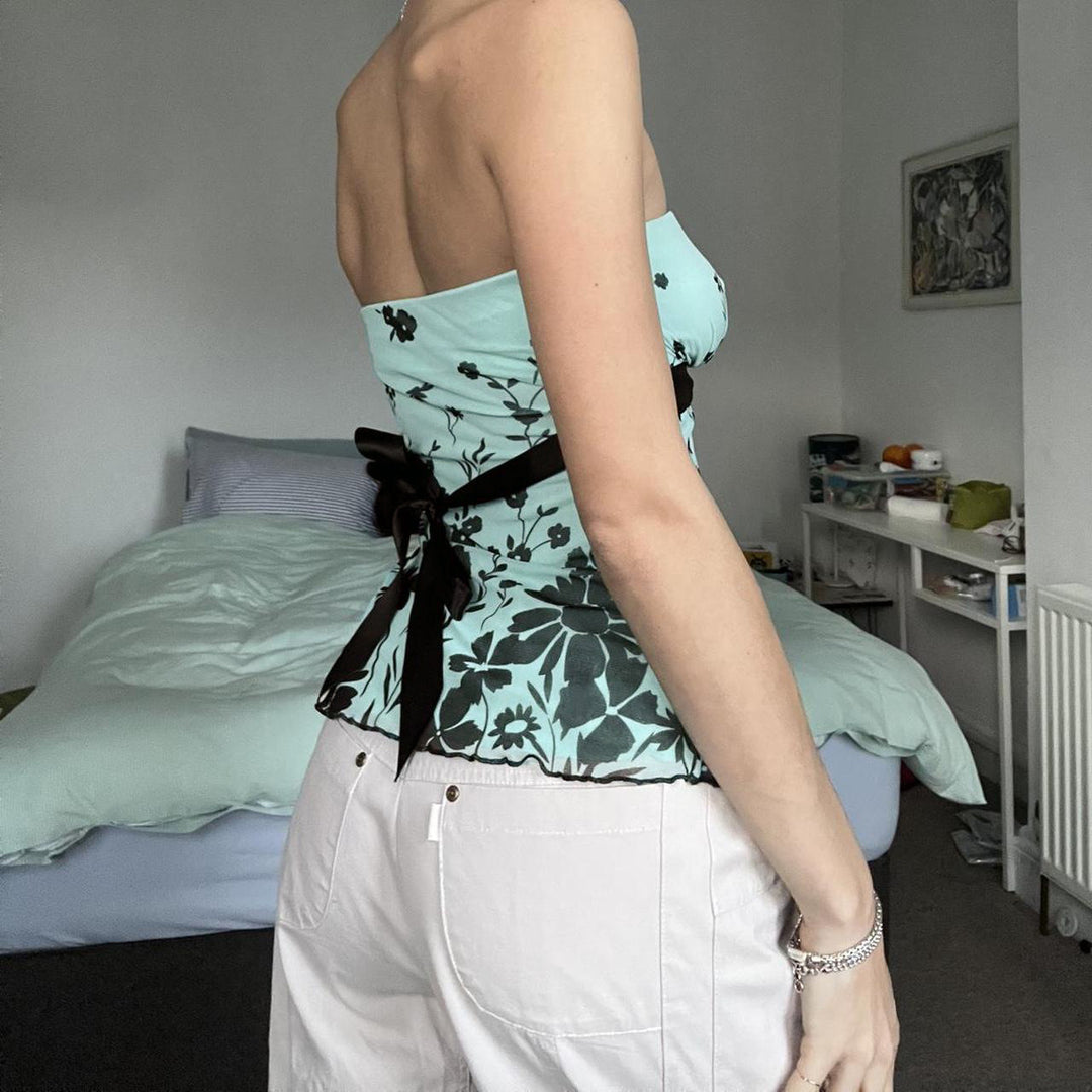 Damen Bandeau-Top mit floralem Druck und verstellbarem Gürtel Drune