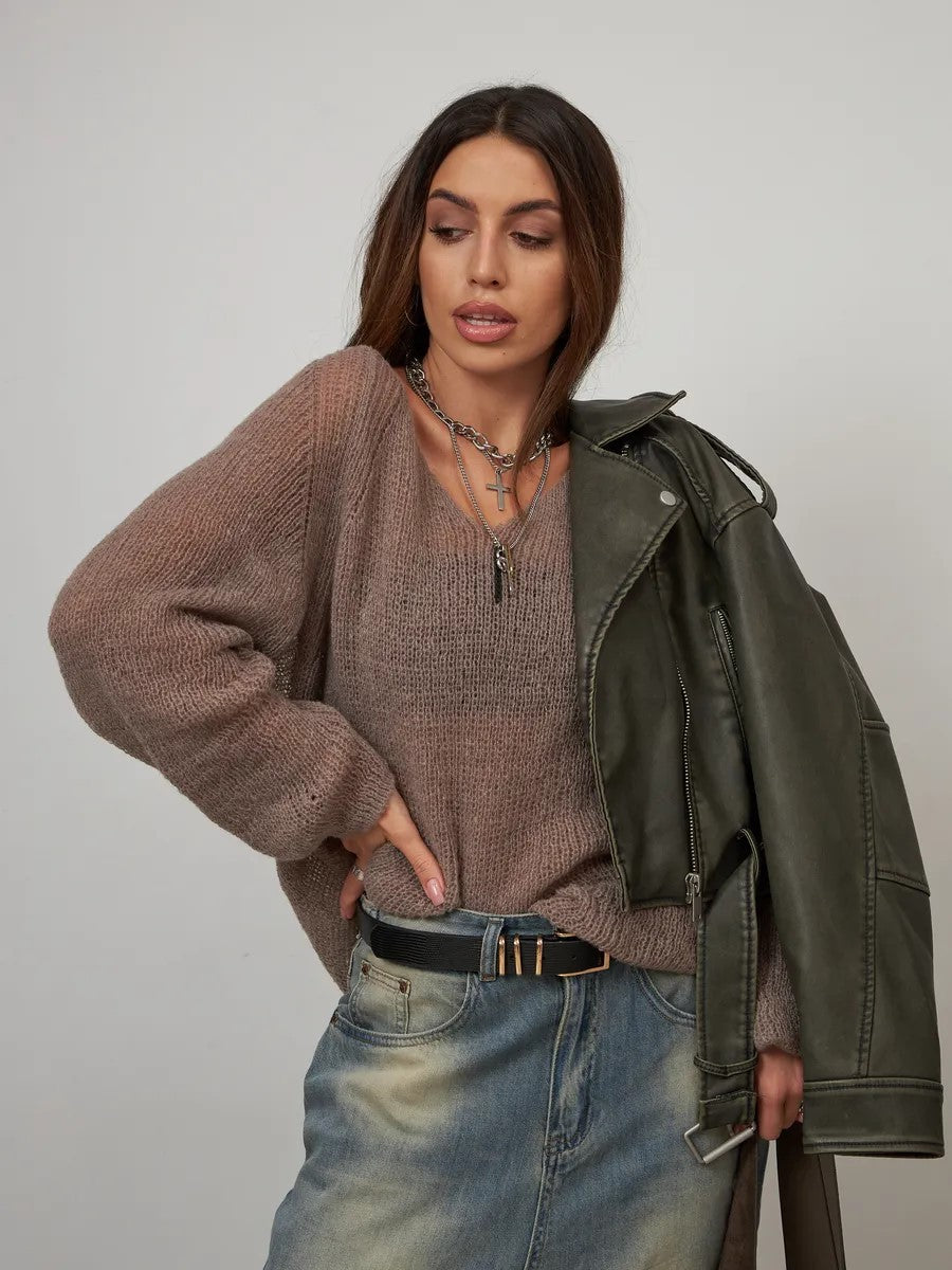 Damen Grober Strickpullover mit lässigem Schnitt und luftiger Textur Drune