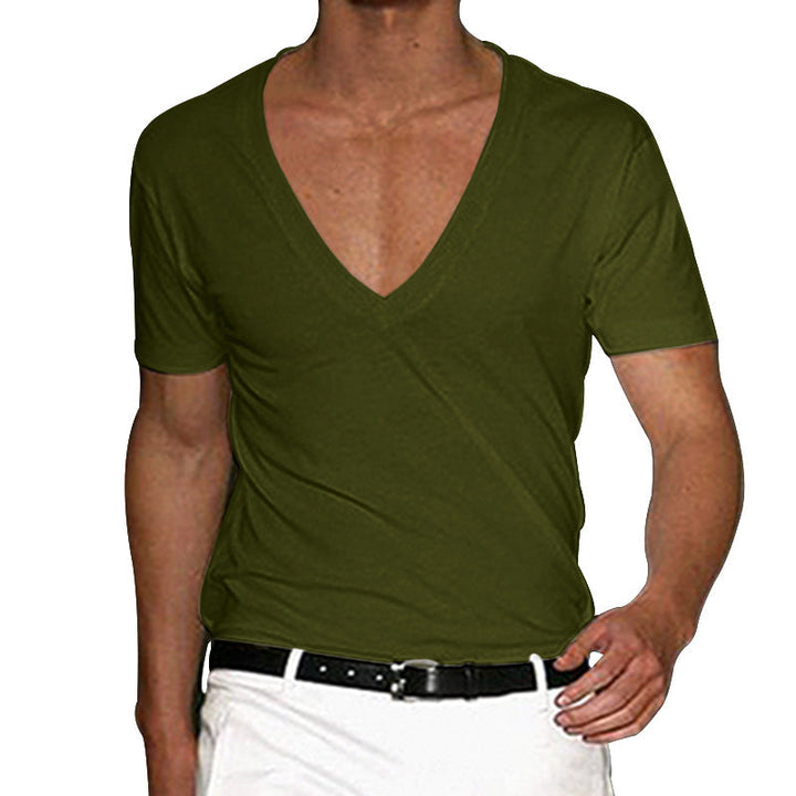 Herren nan tief ausgeschnittenes V-Ausschnitt Kurzarmshirt aus Baumwollstretch mit tailliertem Schnitt Drune