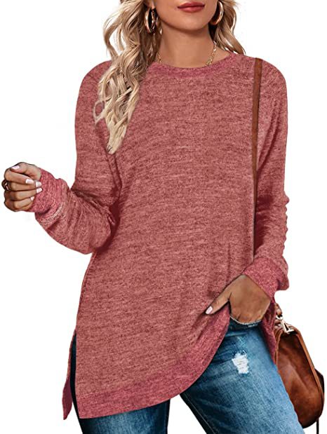 Damen lässiges Oversized Langarmshirt mit abgesetztem Saum Drune