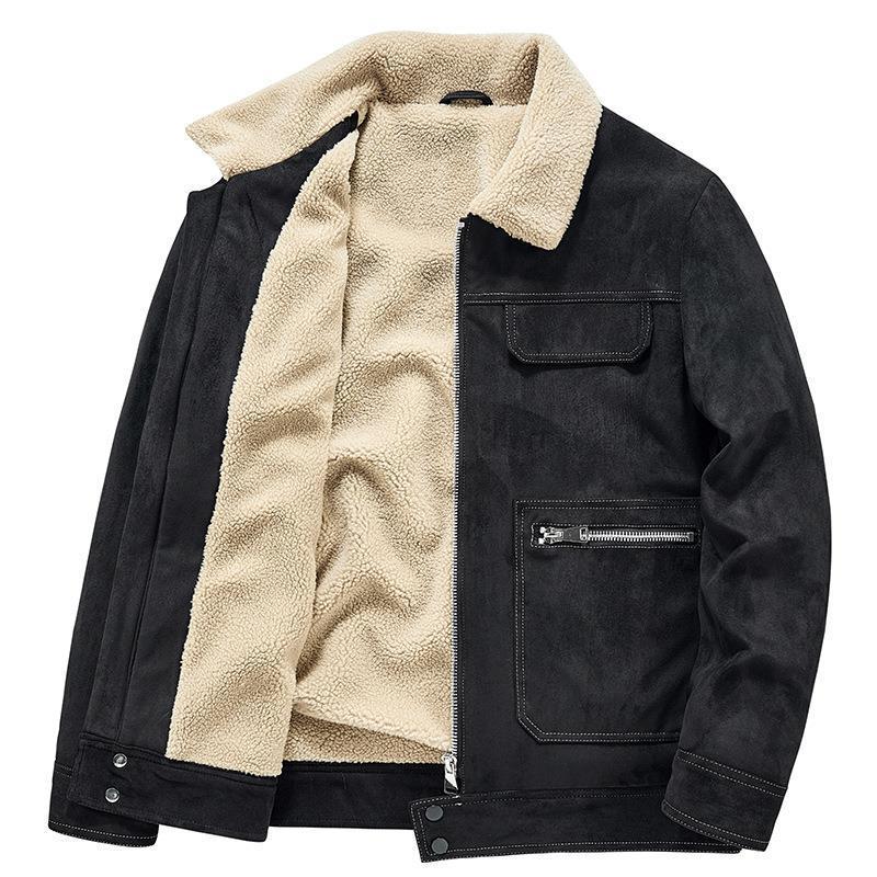 Herren Veloursimitatjacke im Fliegerstil mit Teddyfutter und Reißverschlusstaschen Drune