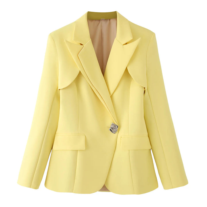 Damen nan taillierter Blazer mit geschwungenem Lagenkragen, figurformenden Abnähern und dekorativem Zierknopf Drune