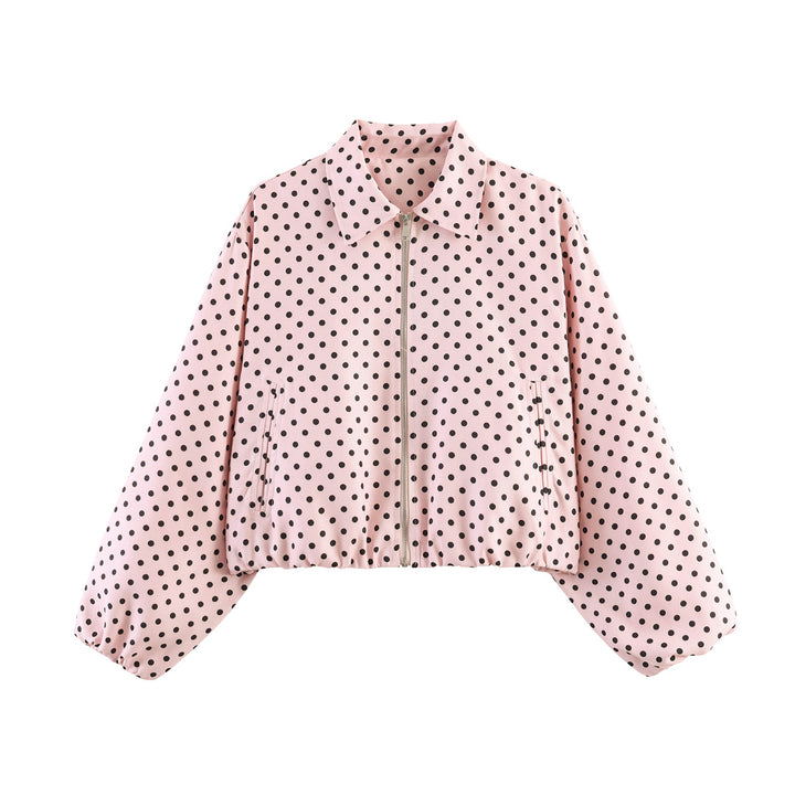 Damen Cropped Bomberjacke mit Ballonärmeln, elastischem Saum und Reverskragen Drune