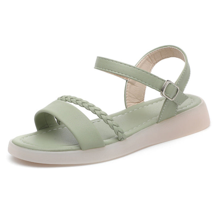 Damen Flache Sandalen mit geflochtenem Riemen und verstellbarem Fesselriemen Drune