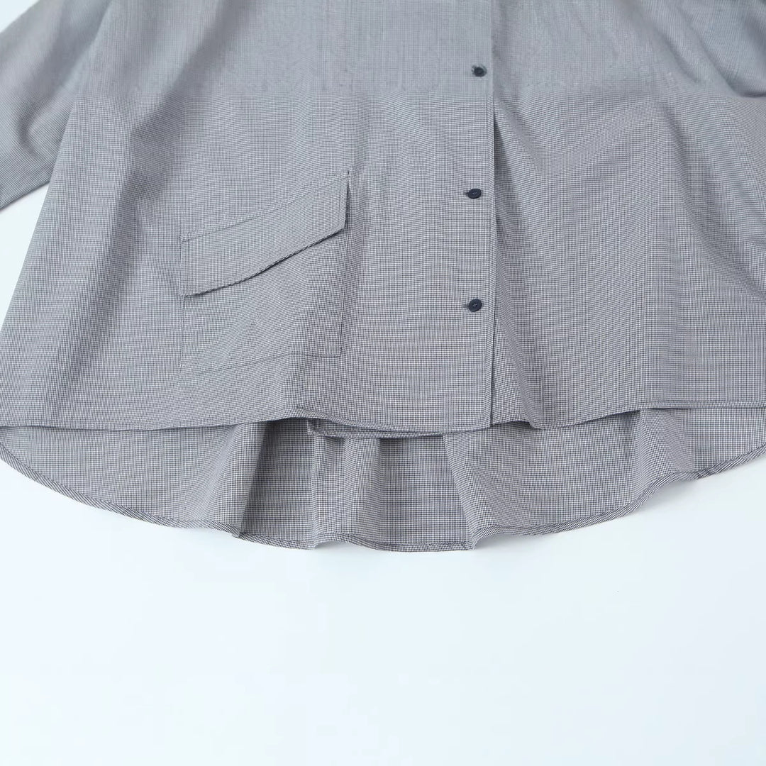 Damen Oversize-Bluse mit hohem Schalkragen und asymmetrischer Knopfleiste Drune