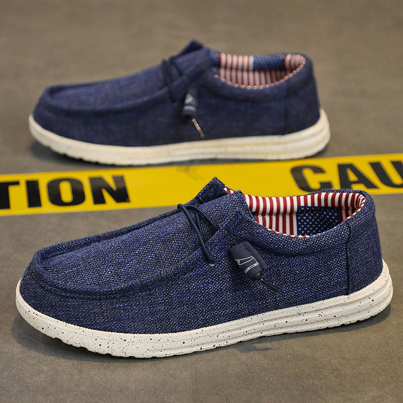 Herren lässiger Mokassin-Slipper aus Leinenstoff mit gepolsterter Komfortsohle und elastischem Schnürzug Drune
