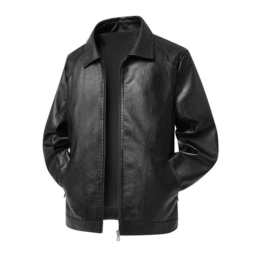 Herren Kunstleder-Übergangsjacke mit Hemdkragen, verdecktem Reißverschluss & Eingrifftaschen Drune