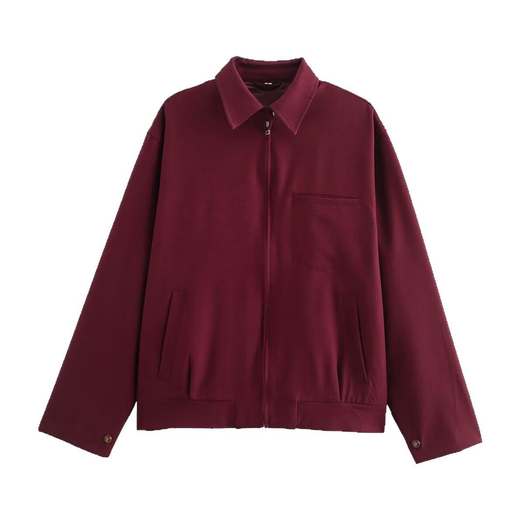 Damen langärmlige Utility-Jacke mit praktischen Taschen und hohem Kragen Drune
