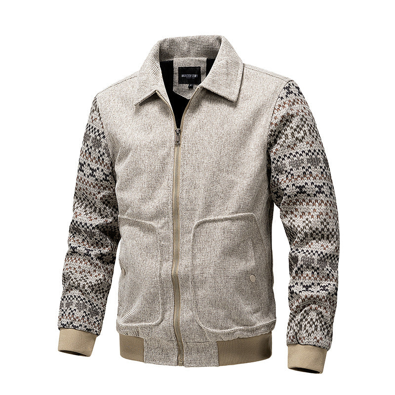 Herren Strick-Blousonjacke mit Reißverschluss, geripptem Saum & Norwegerärmeln Drune