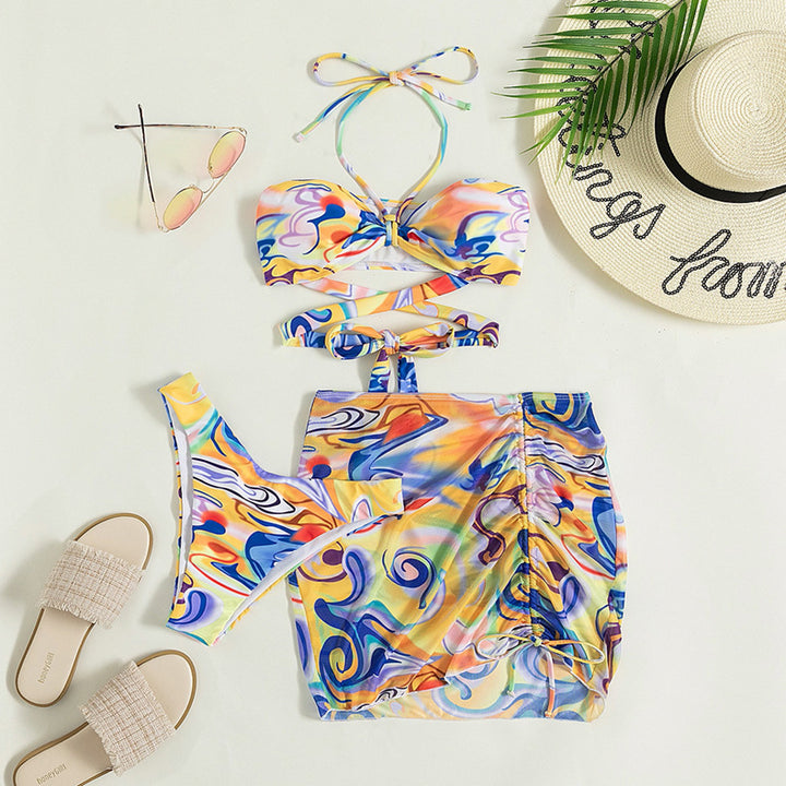 Damen Bandeau-Bikini mit stylischem Wickelrock und modischen Bindebändern Drune