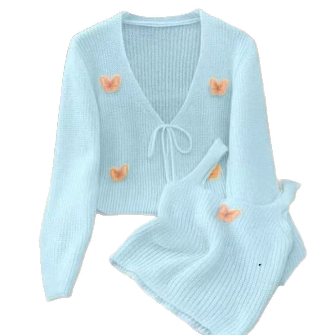 Damen cropped Strickjacke mit feinen Schmetterlingsapplikationen Drune