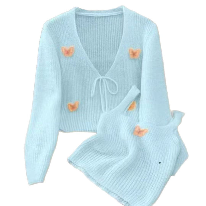 Damen cropped Strickjacke mit feinen Schmetterlingsapplikationen Drune