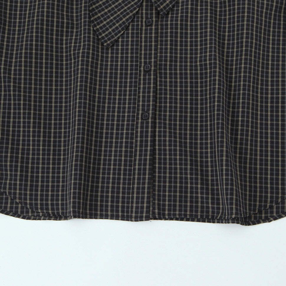 Damen Kariertes Blusenshirt mit Schluppe und weiter Passform Drune