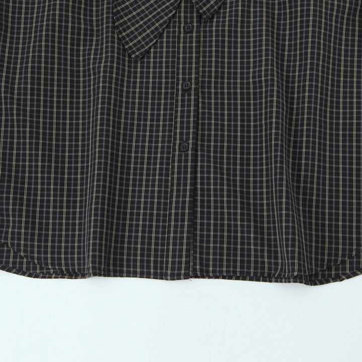 Damen Kariertes Blusenshirt mit Schluppe und weiter Passform Drune