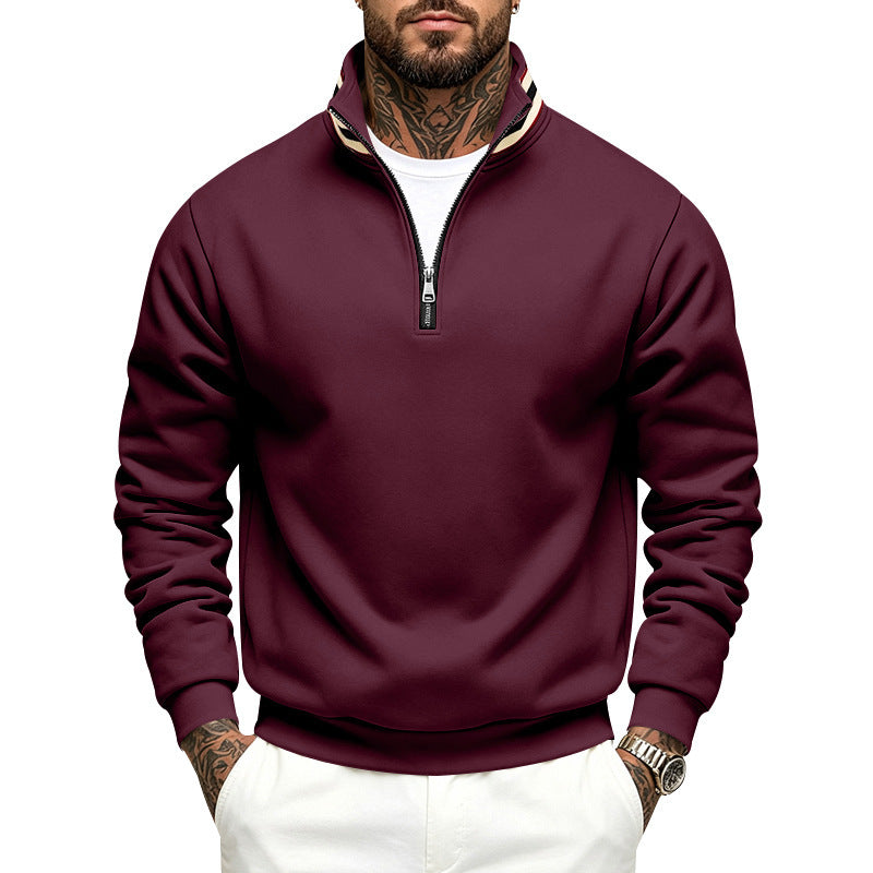 Herren Sweatshirt mit Halbreißverschluss und gestreiftem Stehkragen Drune