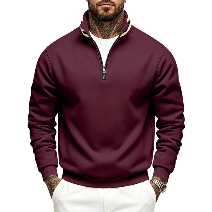 Herren Sweatshirt mit Halbreißverschluss und gestreiftem Stehkragen Drune
