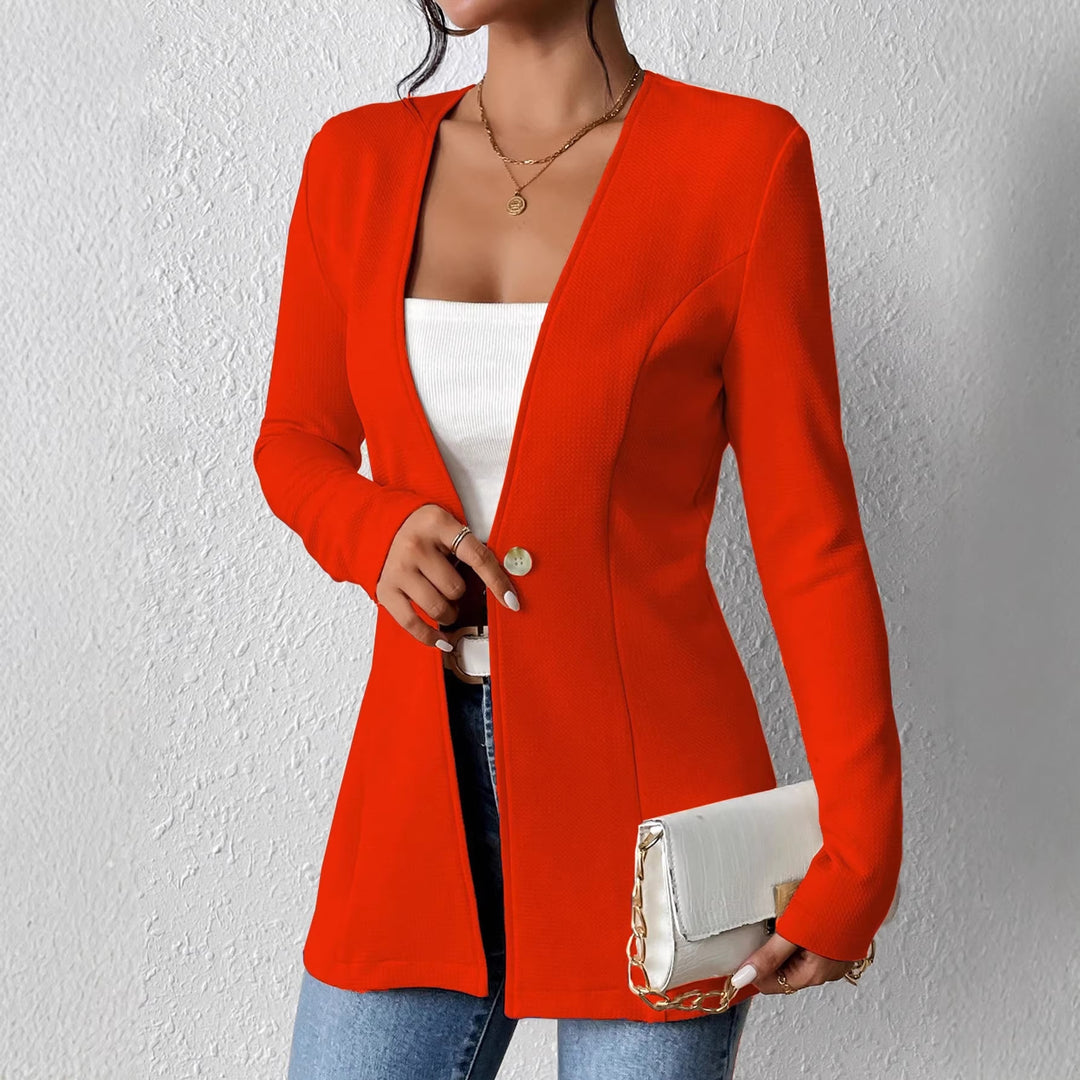 Damen Taillierter kragenloser Longblazer mit Ein-Knopf-Verschluss Drune