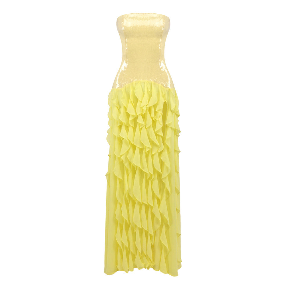 Damen Maxikleid mit Rüschen Drune