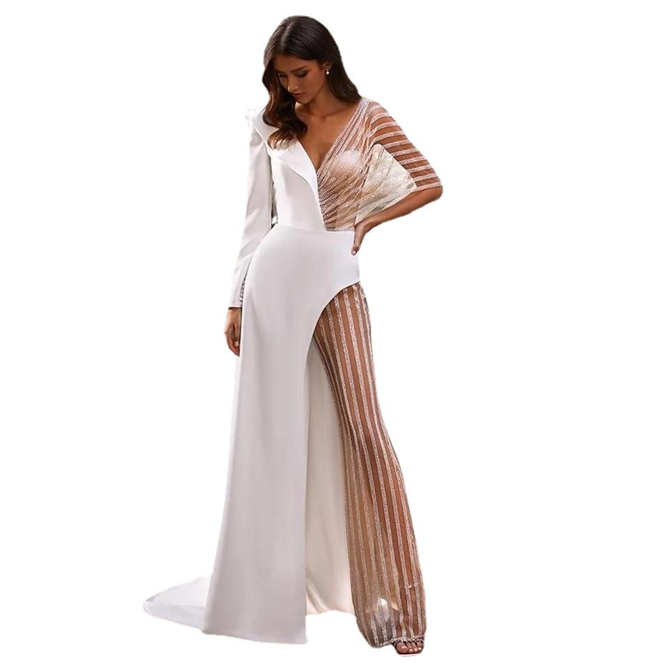 Damen Eleganter Jumpsuit mit asymmetrischem Schnitt und funkelnden Akzenten Drune