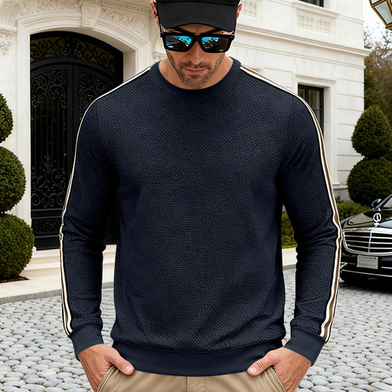 Herren nan strukturiertes Sweatshirt mit feiner Waffelstruktur, kontrastierenden Seitenstreifen an den Ärmeln und körpernaher Passform Drune