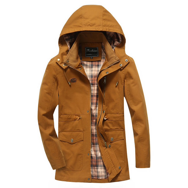 Herren Kapuzen-Canvasparka mit karierter Innenfütterung und Multifunktions‑Taschen Drune