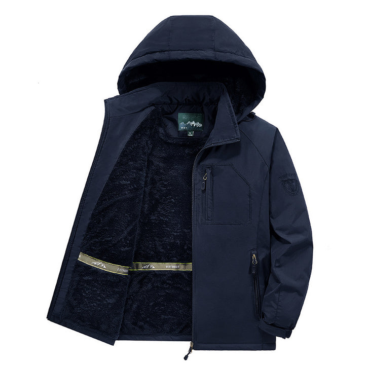 Herren nan winddichte Thermojacke mit kuscheligem Kunstfell-Innenfutter, Kapuze und multifunktionalen Reißverschlusstaschen Drune