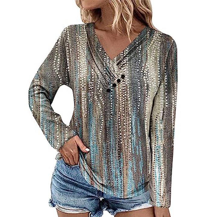 Damen Gerippter V-Ausschnitt Pullover mit Farbverlauf, Zierknöpfen und legerer Passform Drune