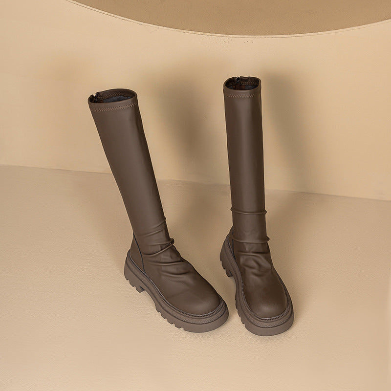 Damen hohe Gummistiefel mit rutschfester Profilsohle und elastischem Schaft Drune